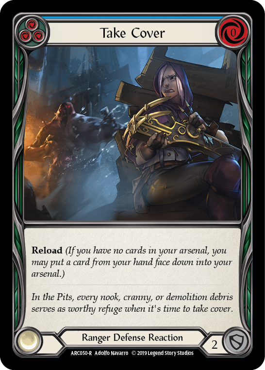 Image of Take Cover (Blue) [ARC050-R] (Arcane Rising)  1st Edition Rainbow Foil