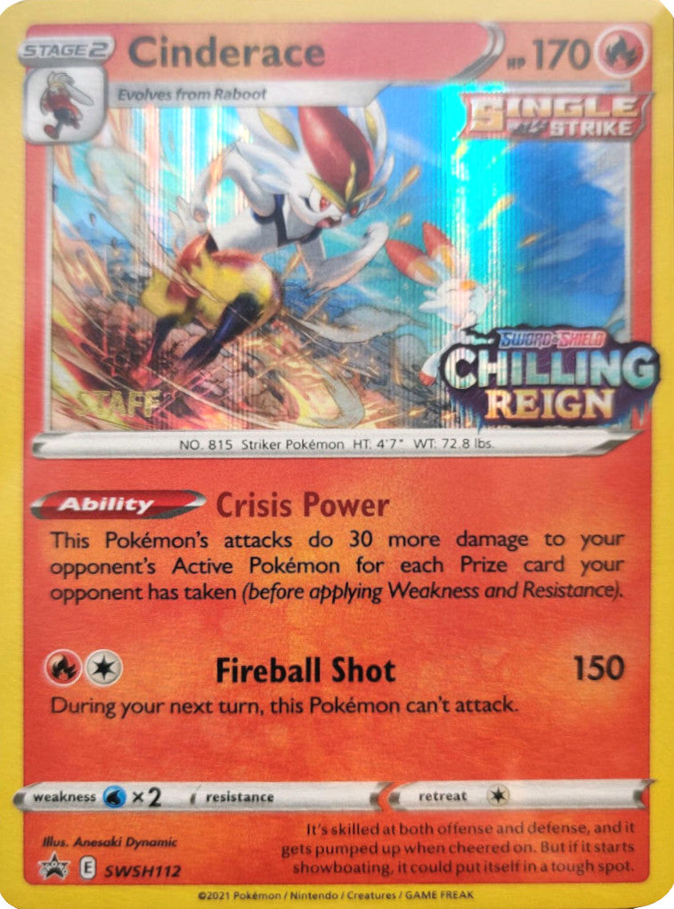 Image of Cinderace (SWSH112) (Staff Prerelease Promo) [Sword & Shield: Black Star Promos]