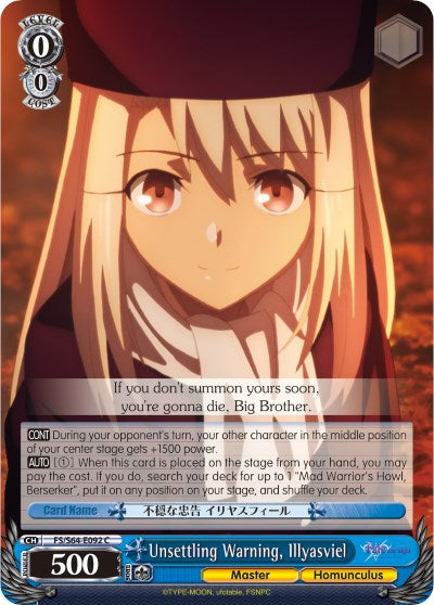 Image of Unsettling Warning, Illyasviel (FS/S64-E092 C) [Fate/Stay Night [Heaven's Feel]]