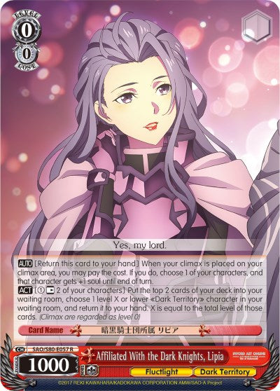 Image of Affiliated With the Dark Knights, Lipia (SAO/S80-E057 R) [Sword Art Online -Alicization- Vol.2]