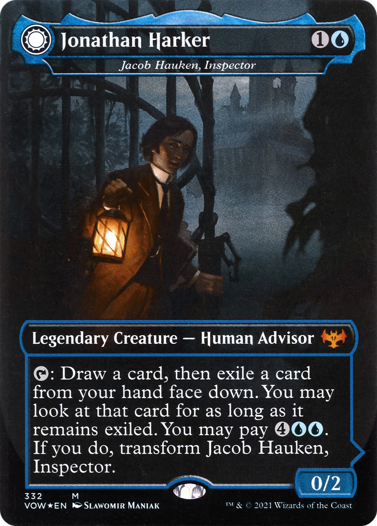 Image of Jacob Hauken, Inspector // Hauken's Insight - Jonathan Harker // Harker's Obsessive Inquiry [Innistrad: Crimson Vow]