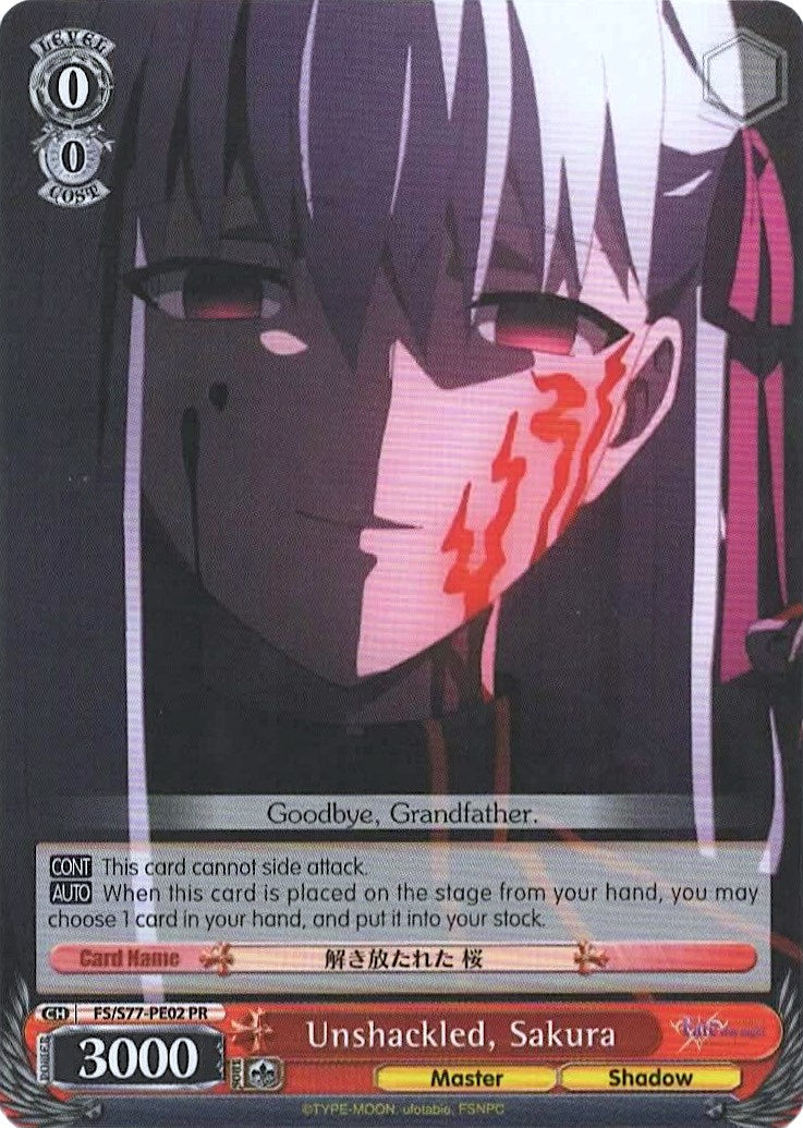 Image of Unshackled, Sakura (FS/S77-PE02 PR) (Promo) [Fate/Stay Night [Heaven's Feel] Vol.2]