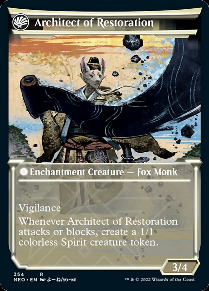 Image of The Restoration of Eiganjo // Architect of Restoration (Showcase Soft Glow) [Kamigawa: Neon Dynasty]