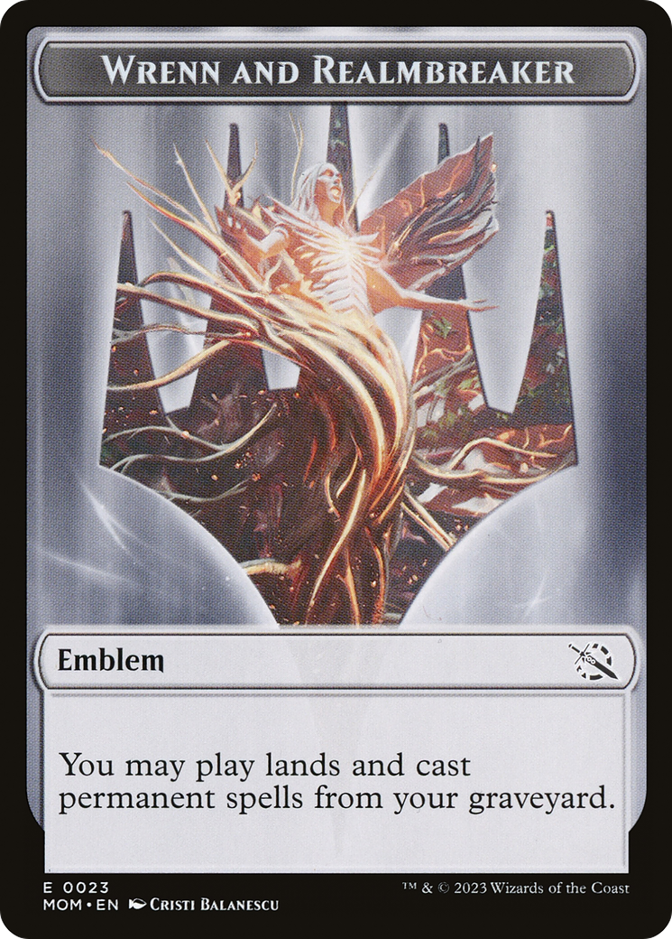 Image of Warrior // Wrenn and Realmbreaker Emblem Double-Sided Token [March of the Machine Tokens]