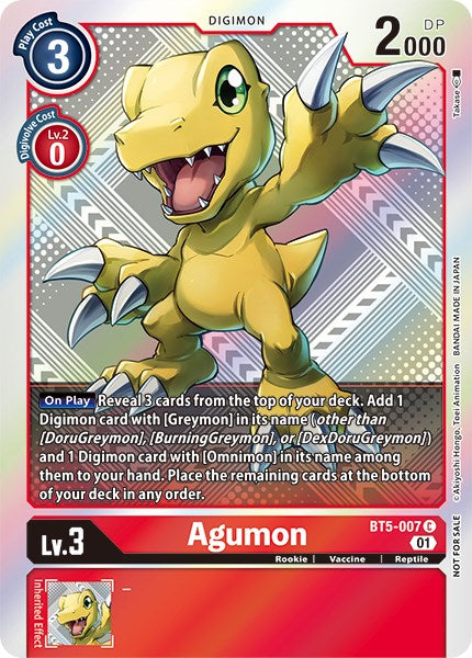 Image of Agumon [BT5-007] (New Awakening Pre-Release Tournament Winner Card) [New Awakening Pre-Release Promos]