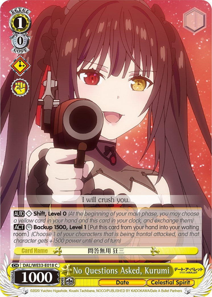 Image of No Questions Asked, Kurumi (DAL/WE33-E018 C) (Parallel Foil) [Date A Bullet]