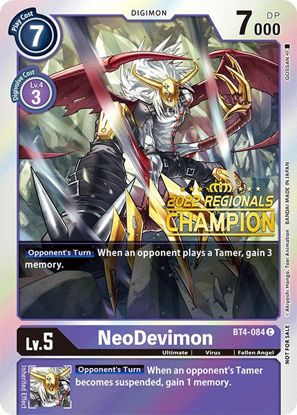 Image of NeoDevimon [BT4-084] (2022 Championship Online Regional) (Online Champion) [Great Legend Promos]