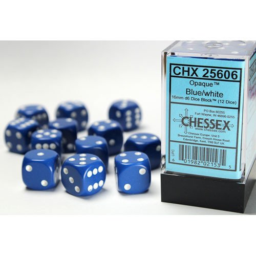 Image of Chessex Opaque - Blue/White - 12 Dice Set
