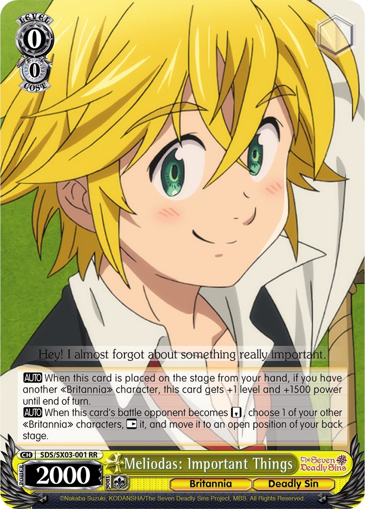 Image of Meliodas: Important Things (SDS/SX03-001 RR) [The Seven Deadly Sins]