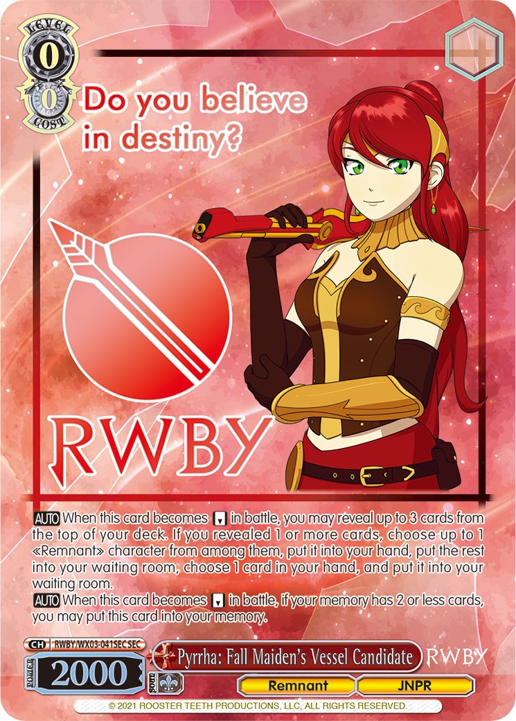 Image of Pyrrha: Fall Maiden's Vessel Candidate (RWBY/WX03-041SEC SEC) [RWBY]