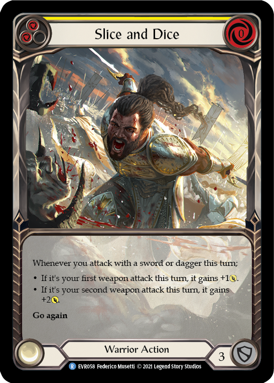 Image of Slice and Dice (Yellow) [EVR058] (Everfest)  1st Edition Extended Art Rainbow Foil