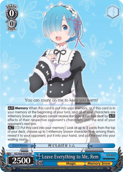 Image of Leave Everything to Me, Rem (RZ/S68-E054 RR) [Re:ZERO Memory Snow]