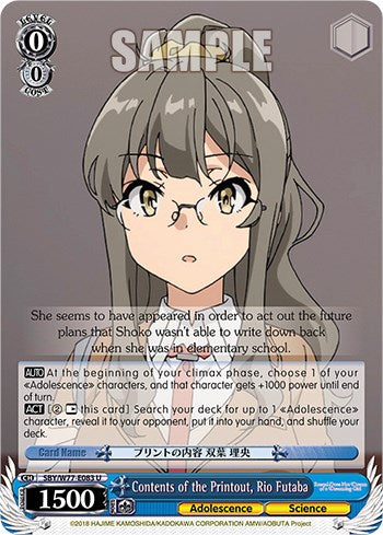 Image of Contents of the Printout, Rio Futaba [Rascal Does Not Dream of a Dreaming Girl]