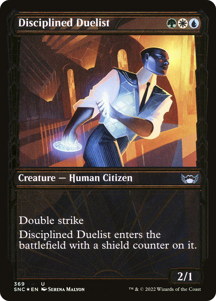Image of Disciplined Duelist (Showcase Golden Age Gilded Foil) [Streets of New Capenna]