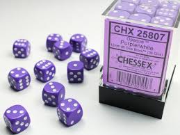 Image of Chessex Opaque - Purple/White - 36 Dice Set