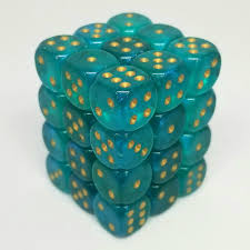 Image of Chessex Borealis Teal/Gold Luminary (Glow in the Dark) - 36 Dice D6