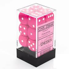 Chessex Opaque - Pink/White - 12 Dice Set