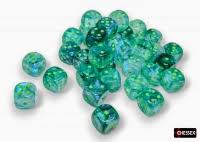 Image of Chessex Borealis Teal/Gold Luminary (Glow in the Dark) - 36 Dice D6