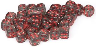 Image of Chessex Translucent - Smoke/Red - 36 D6 Dice Block