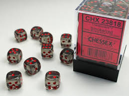 Image of Chessex Translucent - Smoke/Red - 36 D6 Dice Block