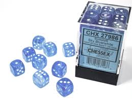 Chessex Borealis - Sky Blue/Silver - 36 D6 Dice Block