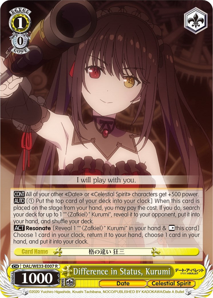 Image of Difference in Status, Kurumi (DAL/WE33-E007 R) (Parallel Foil) [Date A Bullet]