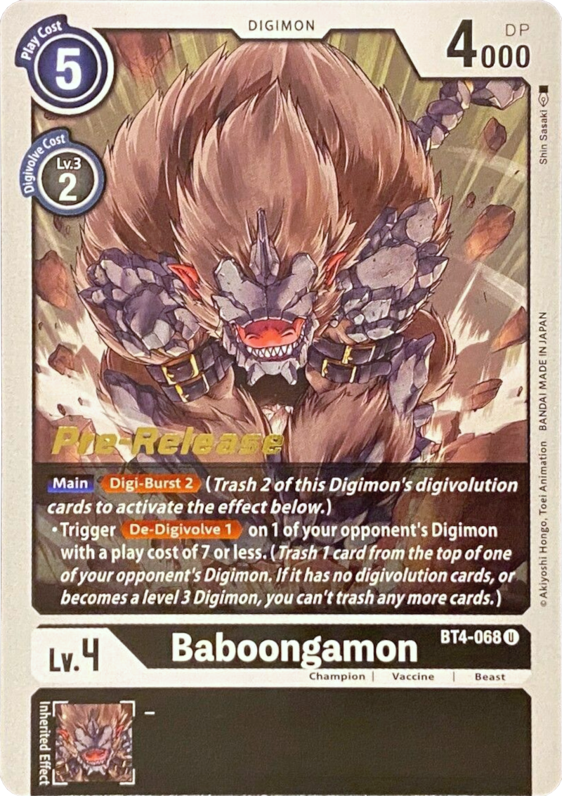 Image of Baboongamon [BT4-068] [Great Legend Pre-Release Promos]