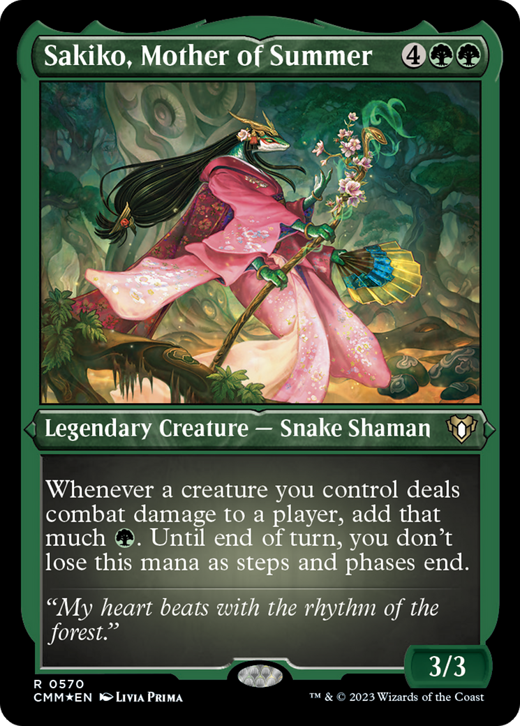 Image of Sakiko, Mother of Summer (Foil Etched) [Commander Masters]