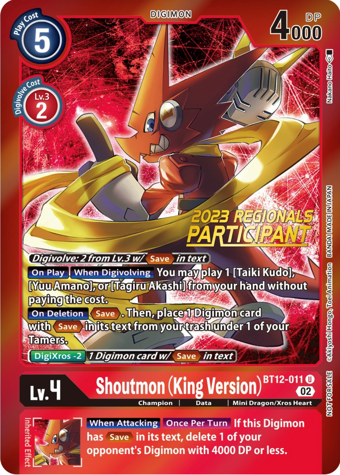 Image of Shoutmon (King Version) [BT12-011] (2023 Regionals Participant) [Across Time Promos]