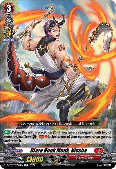 Image of Blaze Hook Monk, Nissha (D-BT07/051EN) [Raging Flames Against Emerald Storm]