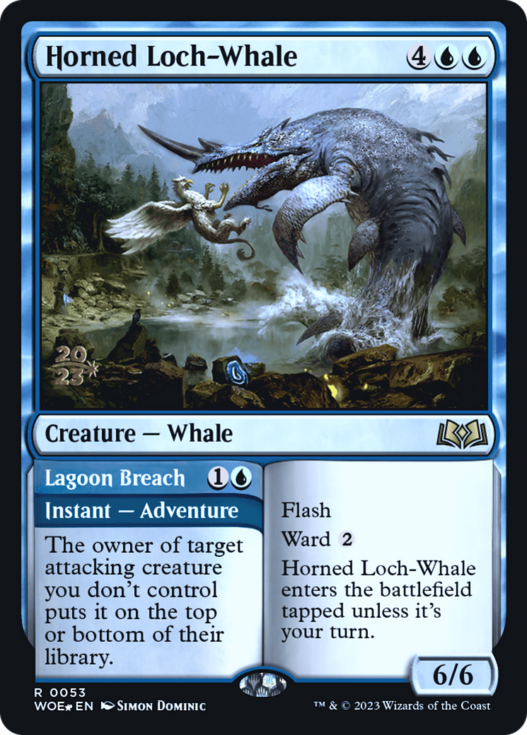Image of Horned Loch-Whale // Lagoon Breach [Wilds of Eldraine Prerelease Promos]