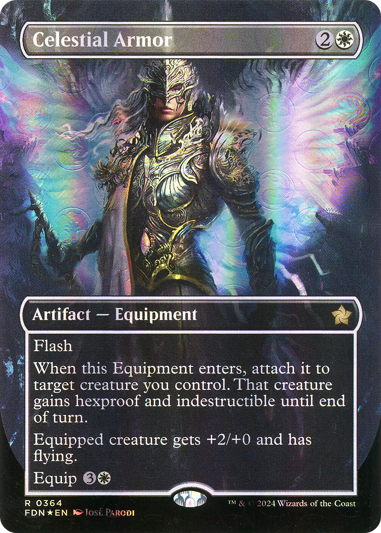 Image of Celestial Armor (Borderless) (Mana Foil) [Foundations]