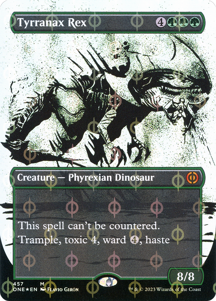 Image of Tyrranax Rex (Borderless Ichor Step-and-Compleat Foil) [Phyrexia: All Will Be One]