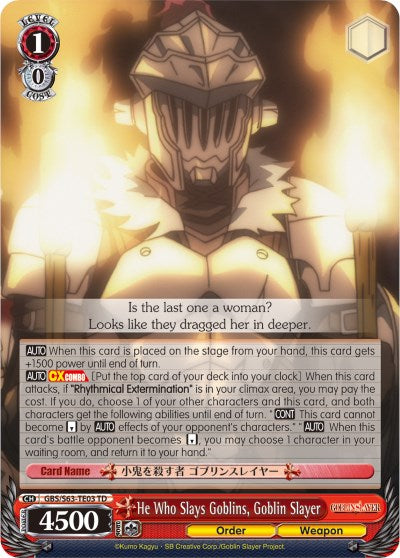 Image of He Who Slays Goblins, Goblin Slayer (GBS/S63-TE03 TD) [Goblin Slayer]