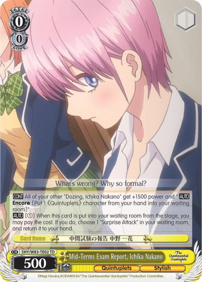Image of Mid-Terms Exam Report, Ichika Nakano (5HY/W83-TE02 TD) [The Quintessential Quintuplets]
