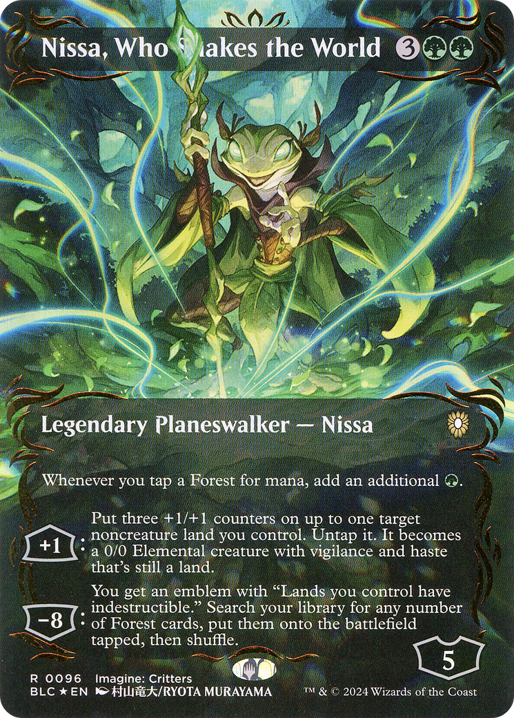 Image of Nissa, Who Shakes the World (Borderless) (Raised Foil) [Bloomburrow Commander]