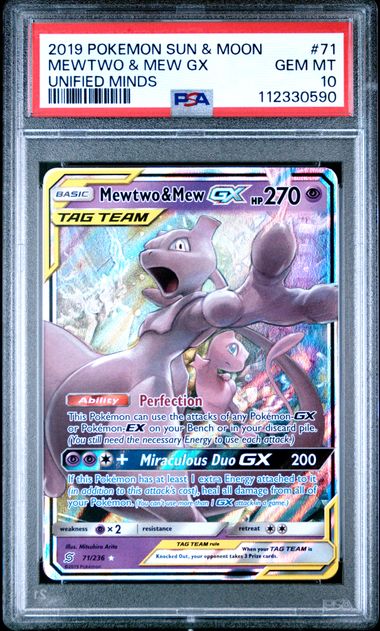 Image of Mewtwo & Mew GX (Sun & Moon: Unified Minds) 71/236 PSA 10