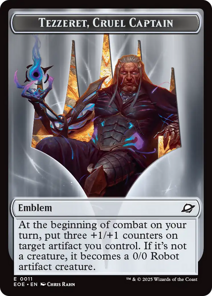 Image of Robot // Emblem - Tezzeret, Cruel Captain Double-Sided Token [Edge of Eternities Tokens]
