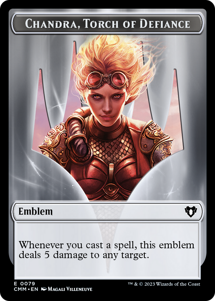 Image of Chandra, Torch of Defiance Emblem // Wizard Double-Sided Token [Commander Masters Tokens]