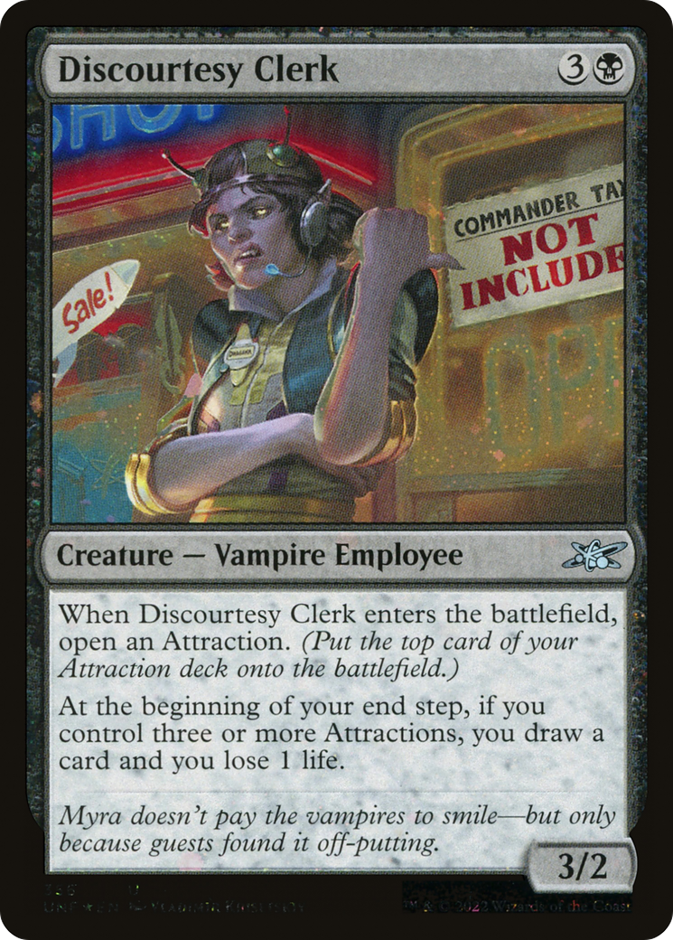 Image of Discourtesy Clerk (Galaxy Foil) [Unfinity]