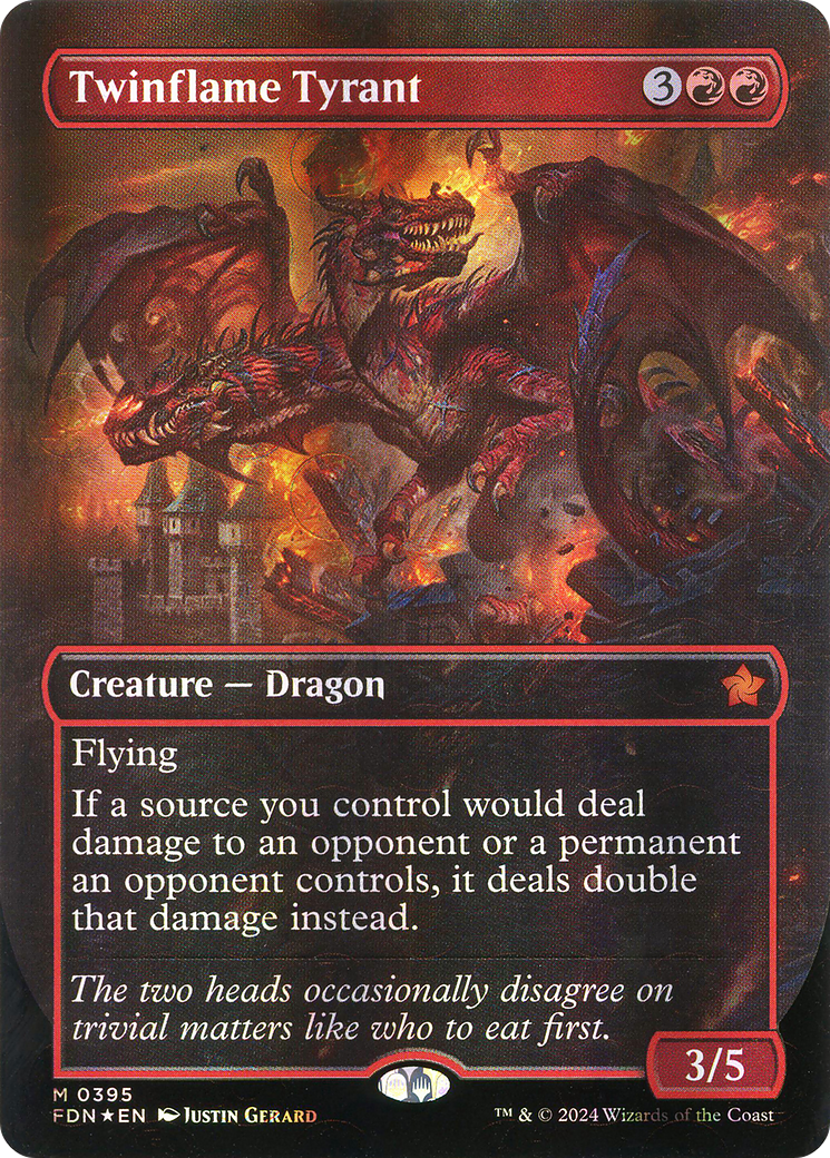 Image of Twinflame Tyrant (Borderless) (Mana Foil) [Foundations]