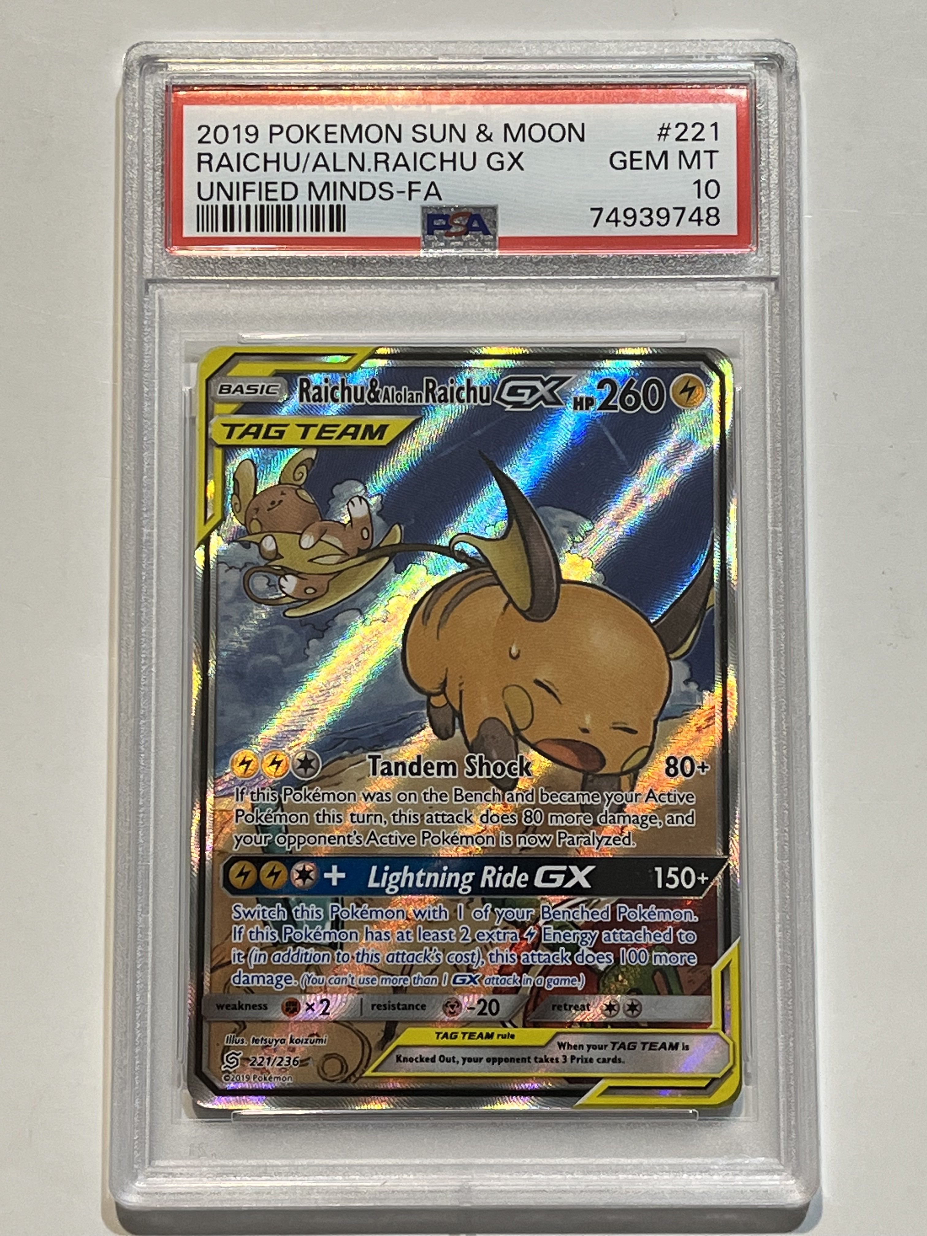 Image of Raichu & Alolan Raichu GX (Sun & Moon: Unified Minds) 221/236 PSA 10