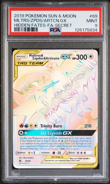 Image of Moltres & Zapdos & Articuno GX (Sun & Moon: Hidden Fates) 69/68 PSA 9