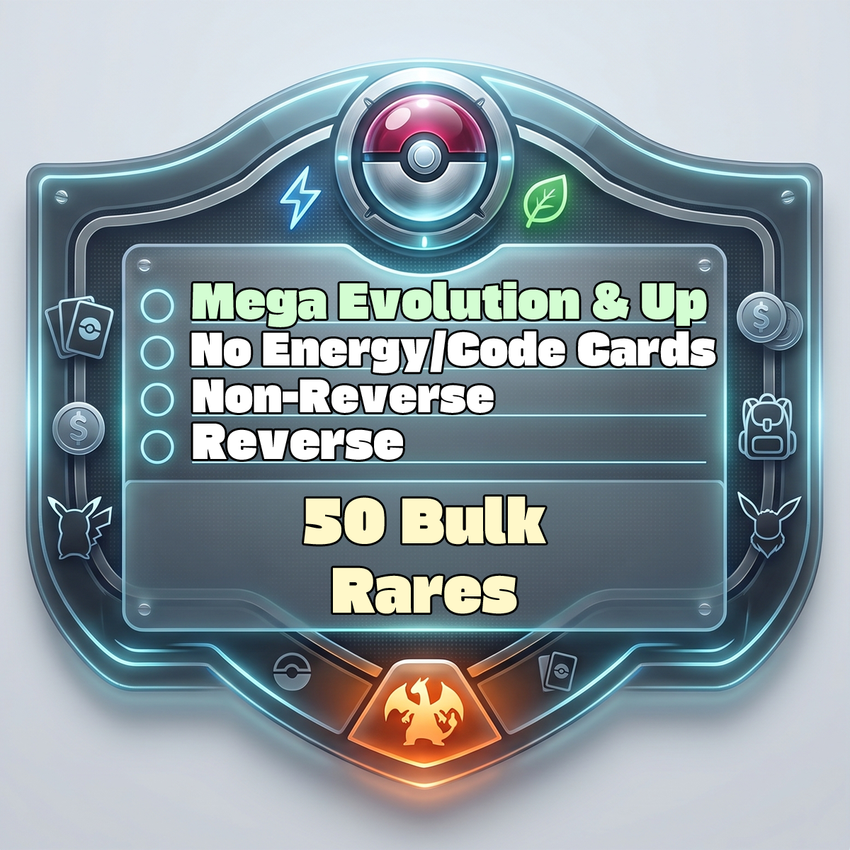 Image of PKMN - Bulk 50 Rares (Holo Foil/ Reverse/ Non-Foil) (Mega Evolution & Up)