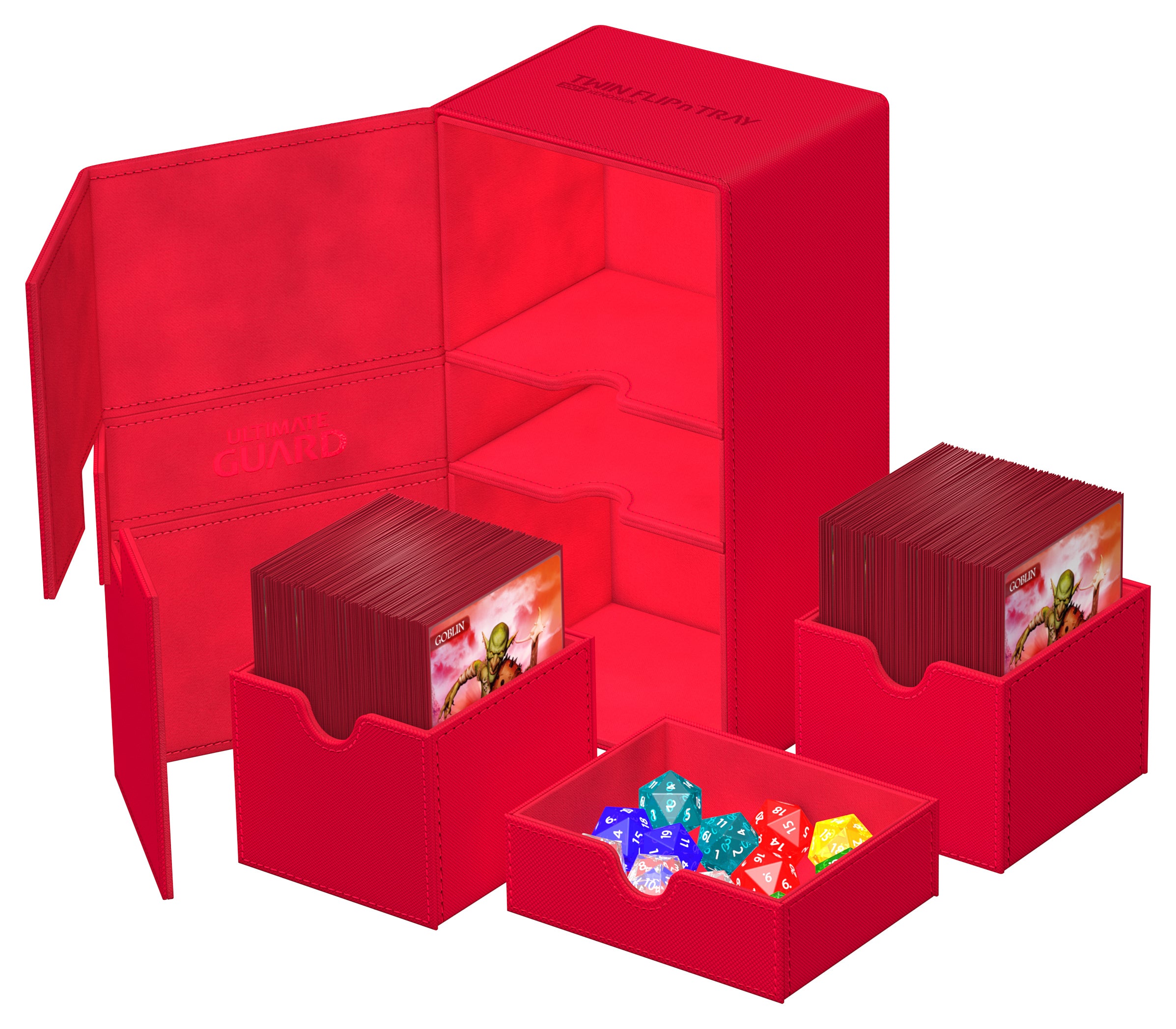 Image of Red Mono Colour Ultimate Guard Xenoskin Flip'n'Tray 200+ Deckbox
