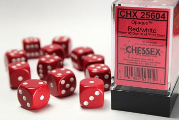 Image of Chessex Opaque - Red/White - 12 Dice Set