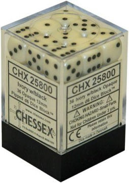 Image of Chessex Opaque - Ivory/Black - 36 Dice Set