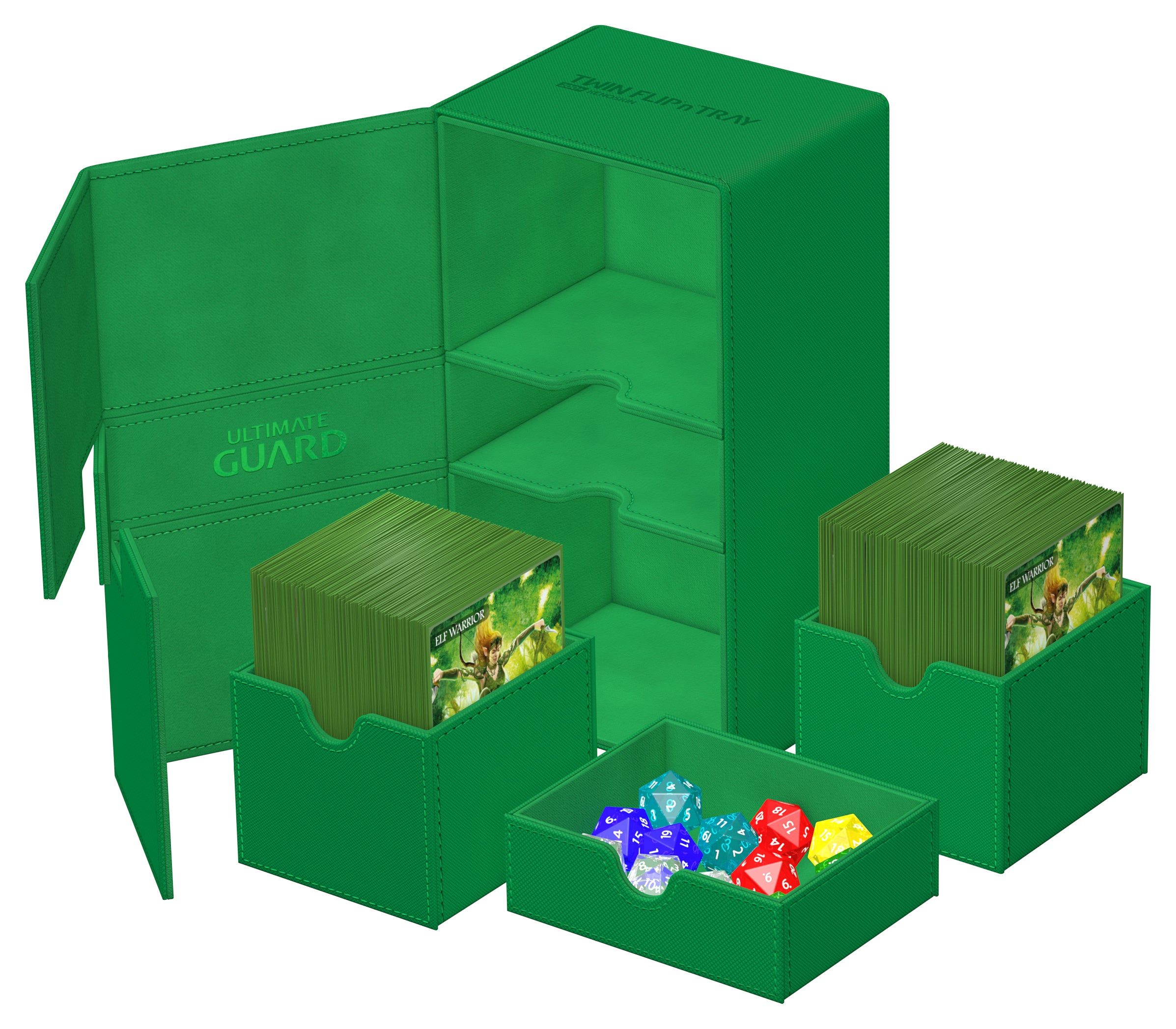 Image of Green Mono Colour Ultimate Guard Xenoskin Flip'n'Tray 200+ Deckbox