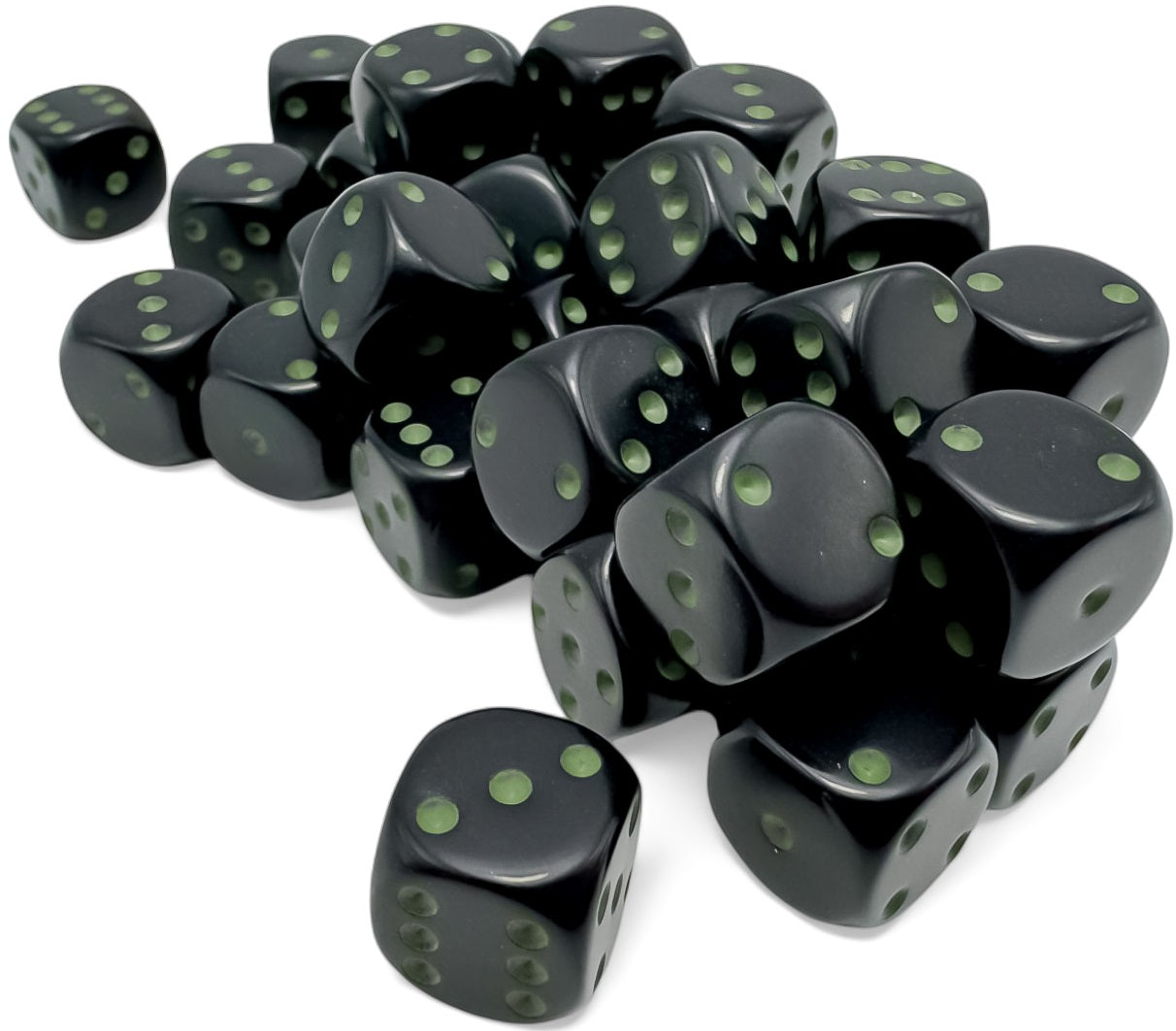 Image of Chessex - Opaque - Black/Green - 36 D6 Dice Block