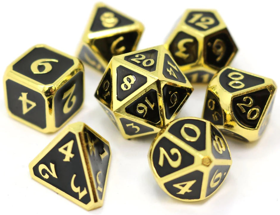 Image of Mythica Gold Onyx 7pc RPG Set - Die Hard Metal Dice